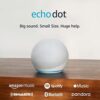 Amazon Echo Dot (newest model), Great for bedrooms, dining rooms and offices, Vibrant sounding Alexa speaker, Glacier White